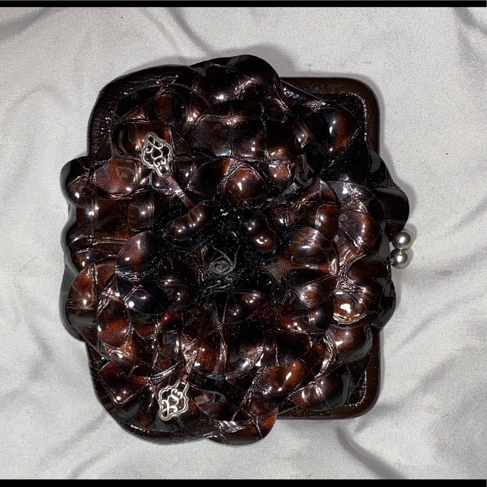 Brighton Leather Flower  Evening Bag - Clasp closure - Burgundy